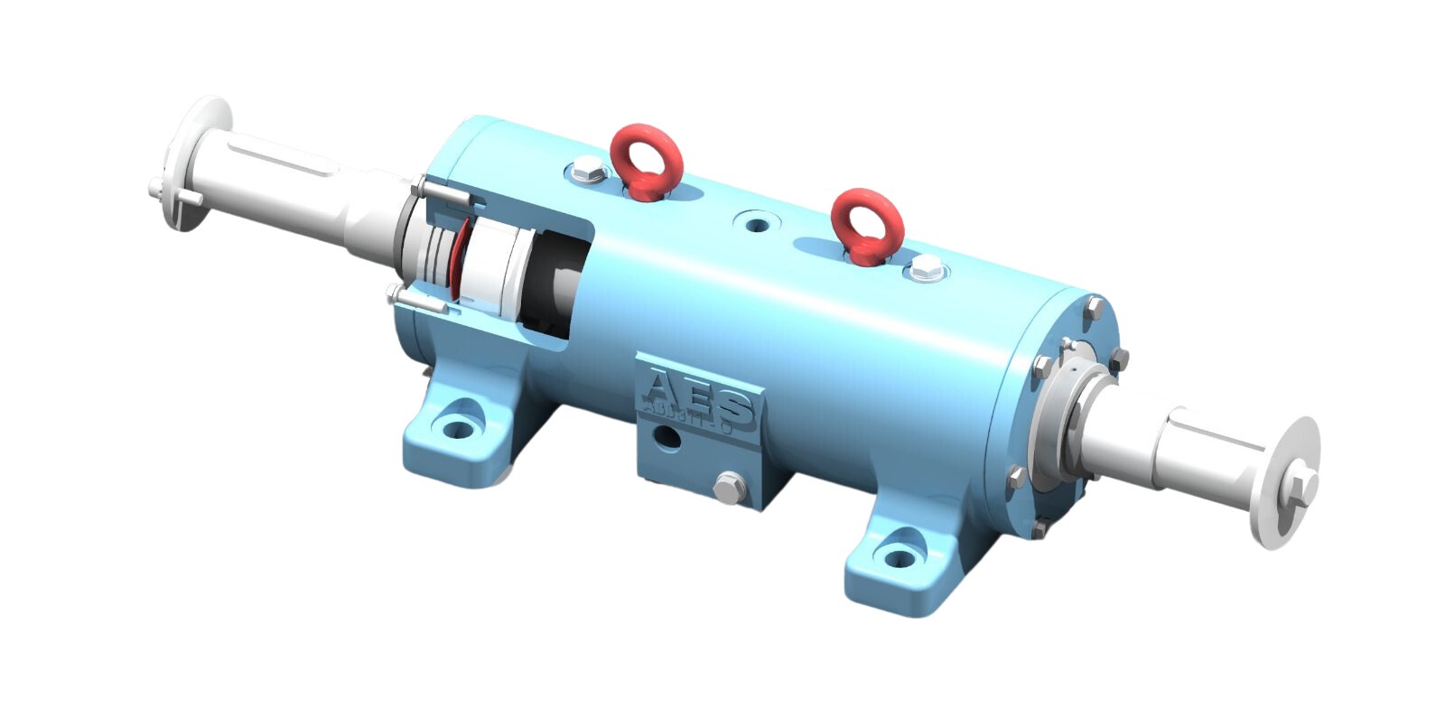 Mặt cắt 3D gối đỡ trục AES thể hiện bố trí vòng bi bên trong